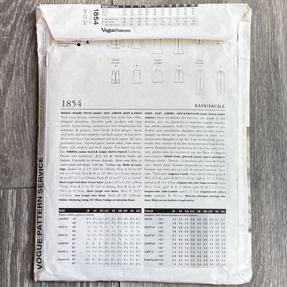 Vintage Vogue sewing pattern #1854 women plus size 20-22-24 career wardrobe 1996 - Picture 5 of 5